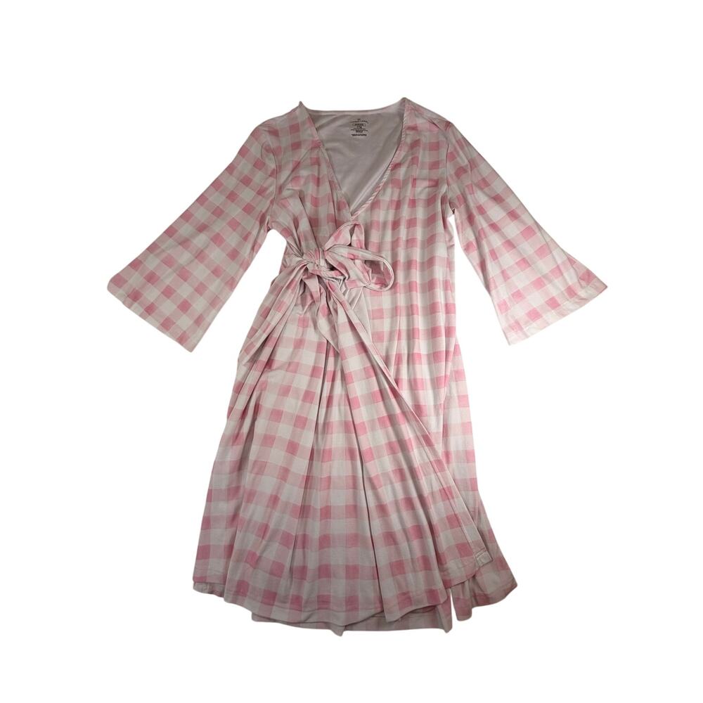 Caden Lane Pink Gingham Bamboo Knit Maternity / Nursing Robe - One Size (OS)